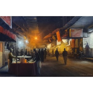 Zulfiqar Ali Zulfi, Inside Bhatti Gate, 24 x 36 Inch, Oil on Canvas, Cityscape Painting-AC-ZUZ-052